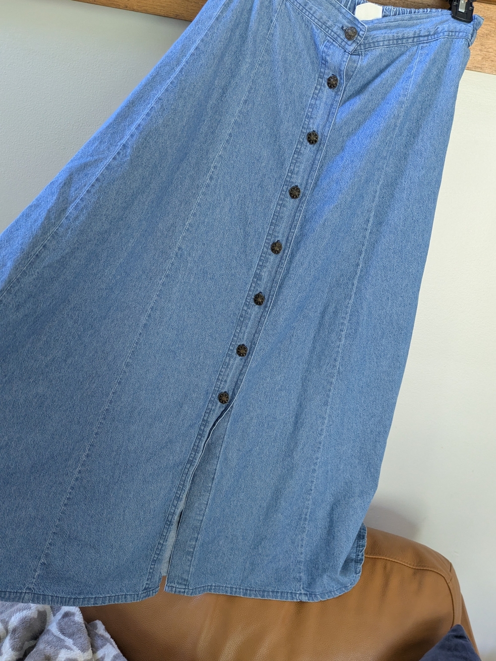 Button-Front Denim Skirt- S